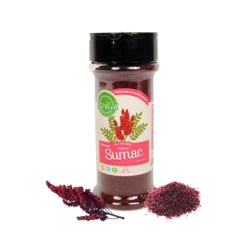 Eat Well Sumac Spice Powder 4 oz Shaker Bottle, Ground Sumac Berries, 100% Natural Traditional Middle Eastern Spices, Sumac Seasoning with Pure Gourmet Ingredients for Cooking, Tangy and Citrusy