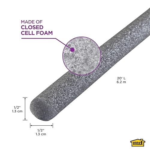 m-d building products - versatile gray foam backer rod set 12in x 20ft - essential caulk saver for sealing concrete gaps expansion joints and crack filling 71480