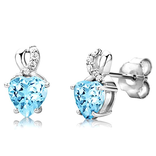 Preisvergleich Produktbild ByJoy Damen-Ohrstecker 925 Sterling- Silber Herzschliff Blau Topas