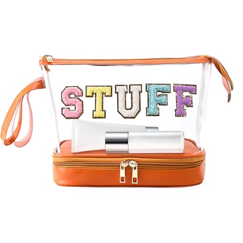 Borsa da viaggio per cosmetici Borse per trasparenti - cosmetica multistrato trasparente per gnocchi impermeabile borsa da toilette con lettera ricamata per uscire in palestr