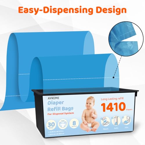 Image of 90 Bags Diaper Pail Refills Bags Compatible with Genie Easy Roll Signature & Platinum Diaper Pails | 7-Layer OdorLock Technology | Up to 10 Months Use,3 Pack