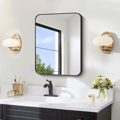 FORBATH Bathroom Mirror for Over Sink 18×24 Inch Black, Rectanglar Wall Mirror with Metal Frame, Rounded Corners for Bathroom, Bedroom, Entryway Decor (Horizontal or Vertical)