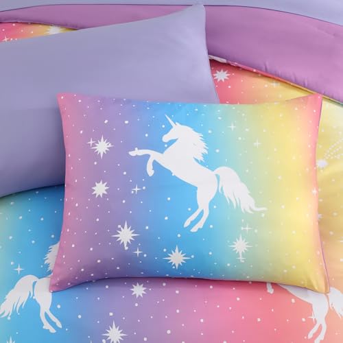 Full Size Comforter Set for Girls-7 Pieces Rainbow Unicorn Full Bedding Sets for Kids, Ultra Soft Bed in A Bag with Sheets