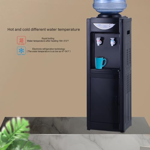 Water Cooler Dispenser, Hot&Cool Top Loading Water Dispenser 5 Gallons Water Coolers with Child Safety Lock Removable Drip Tray & Storage Cabinet (Black)