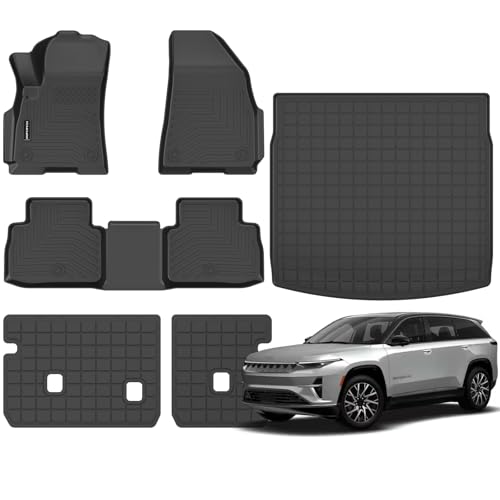 Floor Mats for 2025 2026 Jeep Wagoneer S 4xe EV Upgrade Trunk Mat with Backrest Mat All Weather TPE Floor Liners Fit for Wagoneer S 4xe EV Anti-Slip Full Set Car Accessories (Not for Fuel)