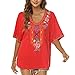 Grosy Plus Size Mexican Embroidered Peasant Blouse, Loose Fit Bohemian Short Sleeve Top for Women, Summer Vacation T-Shirt