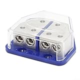 Honseadek Auto-Audio-Verteilerblock mit Sicherungsschutz und Aderendhülsen – 4-Wege-Stromverteiler für Marine- und Fahrzeug-Audiosysteme (DB19 blau)
