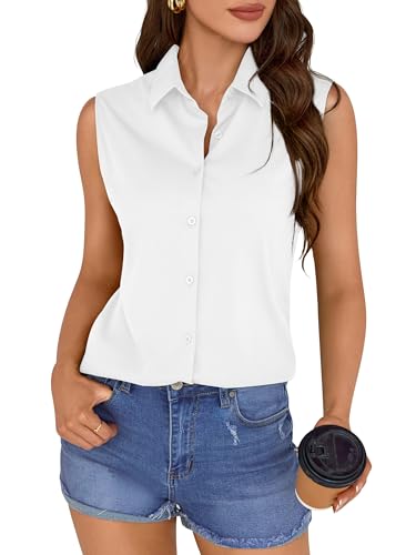 COUXILY Wrinkle-Free & Non-Iron Women's Sleeveless Button Down Shirts Blouses with Mulberry Silk Tank Casual Work Tops