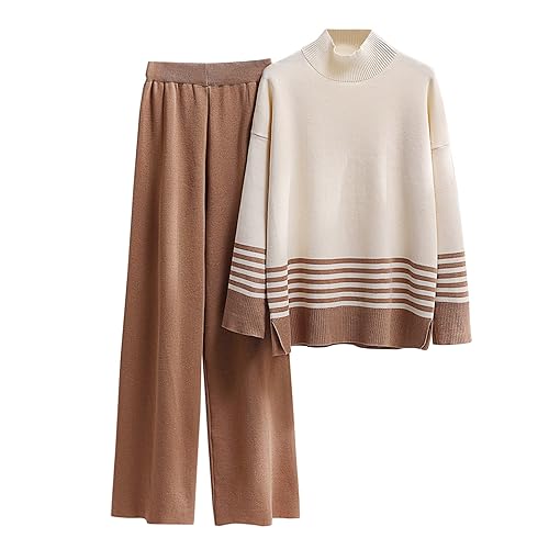 Conjunto Punto Mujer Chandal Completo 2 Piezas Moda Talla Grande Ropa Deportiva Casual Manga Larga Jersey Cuello Redondo Y Pantalón De Punto Jumpers Suelto Elegante Conjuntos Deportivos Invierno Otoño