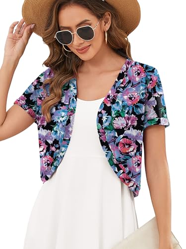 Image of Heymoments Women's Short Sleeve Bolero Shrugs Lightweight V-Neck Open Front Cropped Cardigan (S-2XL)