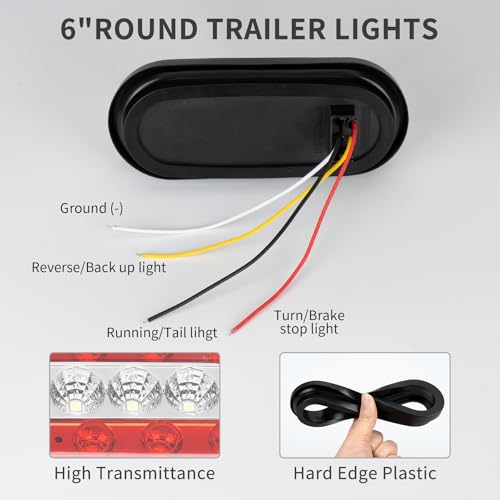 RUNBAITOO 6 Inch Oval 23LED Red White LED Trailer Tail Lights - Stop Turn Tail Brake Running Reverse Lights with Flush Mount Rubber Grommets, Waterproof for RV Trailer Trucks (2Pack) by RUNBAITOO - Image 4