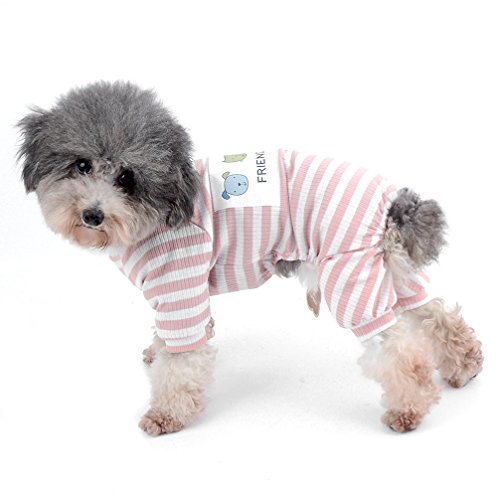 最安値 Ranphy 犬服 パジャマ ロンパース Tシャツ 猫服 小型犬 ストライプ ボーダー柄 綿製 柔らかい ドッグウエア かわいい おしゃれ カバーオール ペット洋服 部屋着 寝間着 抜け毛対策 春夏秋 散步 お出かけ ピンク S の価格比較