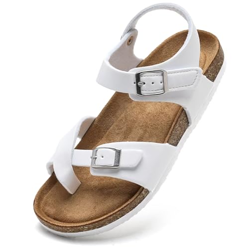 Image of Torotto Girls Boys Sandals with Cork Footbed Adjustable Buckle Summer Slides Flip Flops Open Toes Flat for Kids Toddler