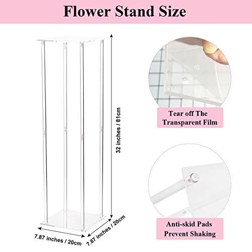 Shuotao 10 Pcs Acrylic Clear Column Flower Vase Stand, Tall 32In Wedding Geometric Centerpieces Floor Flower Stand For Tabletop, Home Party, Display Rack For Weddings Decoration L-80Cm*10 #TOP1