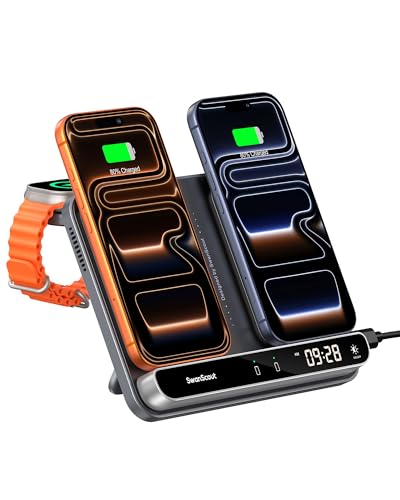 Dual Phone Charger Wireless Charger for iPhone 17/16/15/14/13/12 Series for Apple Watch 11/10/9/8/7/Ultra 3/SE 3 for AirPods 4/Pro 3/Pro 2 SwanScout 710A