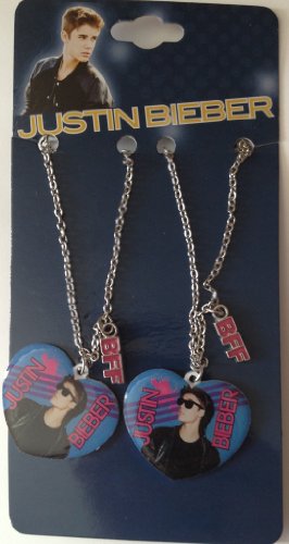 Set of 2 Pendant Necklace Justin Bieber Best Friends Heart On Blue Background