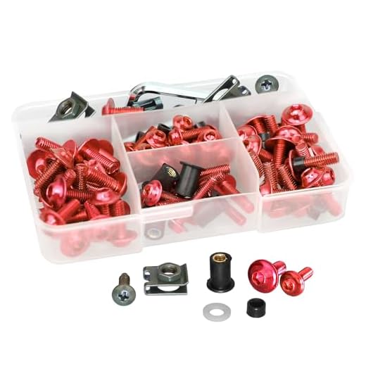 210Pcs Motorcycle Universal Fairing Bolt Kits, Aluminum Alloy M5 M6 Screws Fasteners, Washers Nuts Clips Assortment (Red)