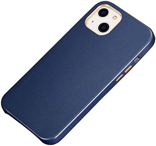 Coque cuir iPhone 13 Mini bleu KANUZ avec doublure haut de gamme floquée