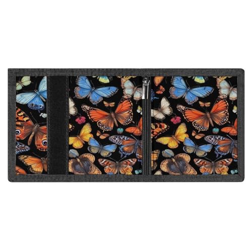 Travel Compact Moth Bee Butterfly Pattern Wallet, Fold Trifold Wallet with Front Pocket And Key Chain, Slim Secure Wallets for Card Cash Holder4