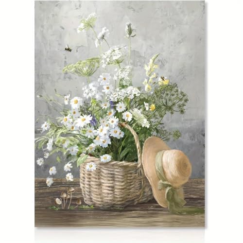 Peinture de marguerites LSYALUCK décoration murale salon avec cadre intérieur 55x95 cm
