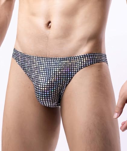 Men's Sexy Brief Underwear with Pouch Low Rise Colorful Shiny Glow Underpants Stretch Short Lingerie3