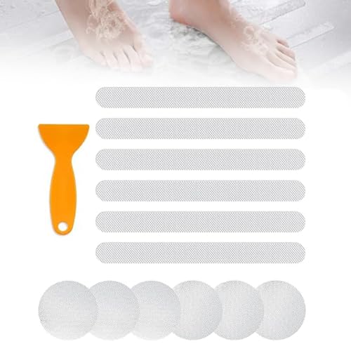 12 Pièce Bandes Adhésives Antidérapantes Autocollants de Baignoire AntidéRapants Bandes AntidéRapantes Transparentes Antidérapants pour Salle de Bain Bande Avec 1pc Grattoir Pour Douches Marches