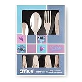 Stitch Kinderbesteck Set 4-teilig - Edelstahl rostfrei, spülmaschinengeeignet, in Geschenkverpackung - Messer, Gabel, 2 Löffel - Kinder Besteck, Esslern-Besteck für Kleinkinder