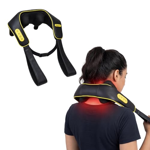 Image of Boldfit Electric Cordless Shiatsu Neck Shoulder Massager with Heat for Cervical Pain,2 Bi-Directional Rollers, 3 Speeds, 3600mAh Rechargeable, Hands-Free Back Buckle, Portable Deep Tissue Pain Relief