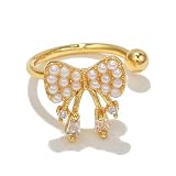 Elegant Ear Cuff Bow Knot Cartilage Earring Cubic Zirconia Crystal Faux Pearl Bowknot Non Pierced Cuffs Clip On Wrap Earrings Fake Huggie Hoops Cute Jewelry Gifts for Women Christmas (Gold) -  Izpack