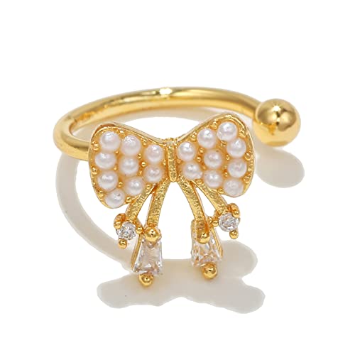 Elegant Ear Cuff Bow Knot Cartilage Earring Cubic Zirconia Crystal Faux Pearl Bowknot Non Pierced Cuffs Clip On Wrap Earrings Fake Huggie Hoops Cute Jewelry Gifts for Women Christmas (Gold) -  Izpack