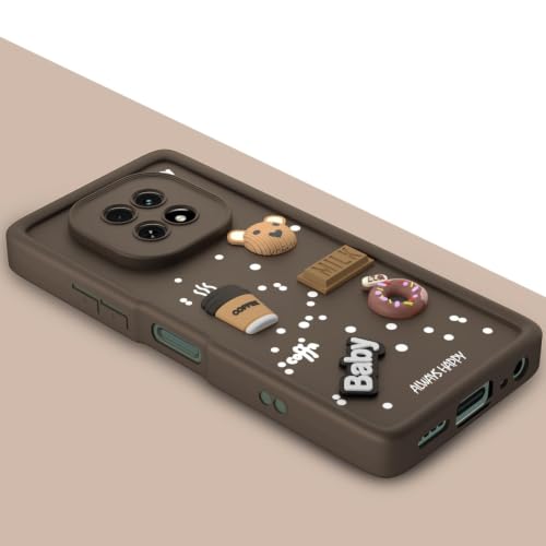 Image of Bintage Cute Fun Ball | Taddy Cartoon 3D Smiley Coffee Cup | Milk Donut | Full Protection Rubber Back Cover Compatible for Realme RMX3950 /Realme C63 5G - Brown