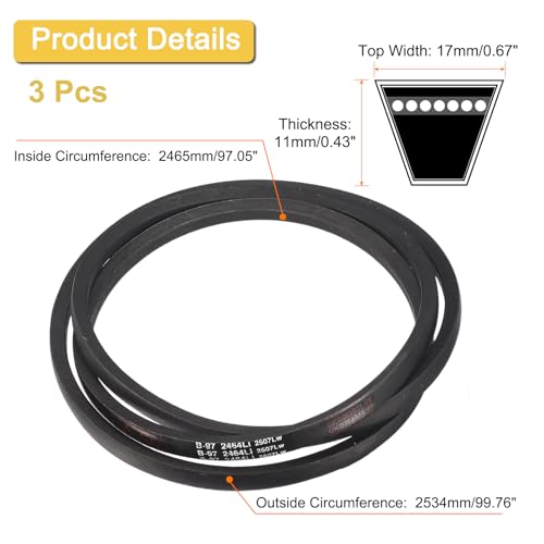 Image of Uxcell 3 Pack B97 Classic V-Belt, 100 inch Outside Circumference, Black, Industrial Rubber V-Belt