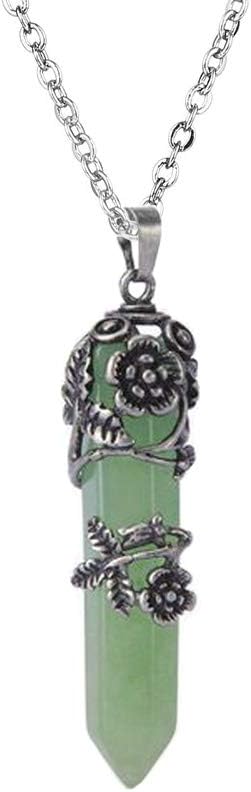 Natural Gemstone Point Hexagonal Pendant Flower Pendulum Necklace Healing Crystal Chakra Jewelry