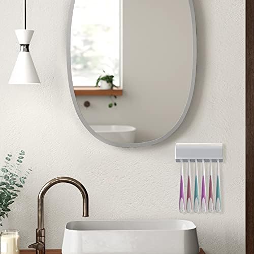 Linkidea 6 Slots Toothbrush Holders Wall Mounted, RV Mirror Toothbrush Organizer Hanger with Cover, Self Adhesive Toothbrush Storage Stand Rack