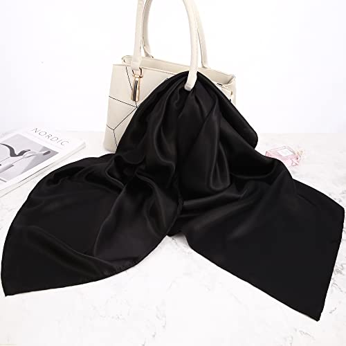 Doobo 3 Pcs 35 Inches Silk Scarf Silk Bandana Silk Head Scarf Satin Head Scarf Hair Scarf Silk Hair Wrap Neck Scarf Square Scarf For Women Girls(White,Black,Khaki) #TOP5