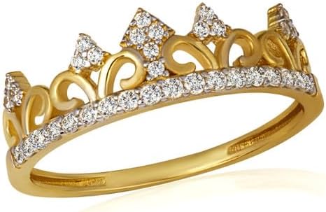 Royal Crown Filigree Tiara Band CZ Fine Ring Real Solid Gold