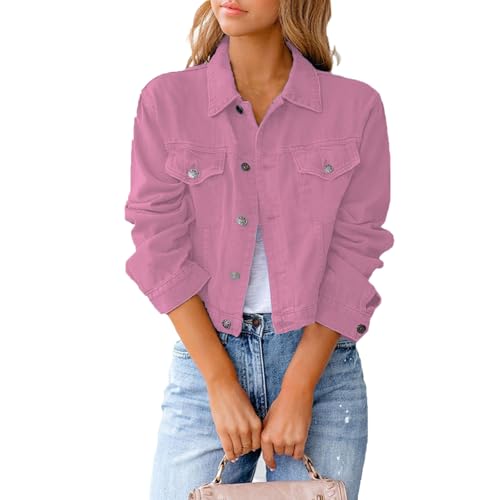 Veste trucker courte en denim léger pour femme avec col revers