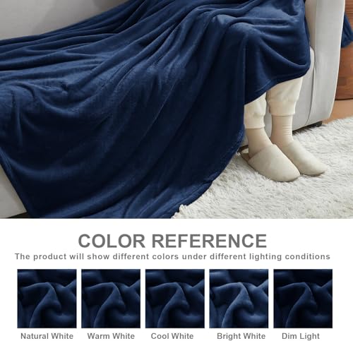 Cloth Fusion Flannel Fleece AC Blanket for Winter Single Bed,Soft Plush Blanket for Travel & Sleeping (58x86 Inches, Navy)