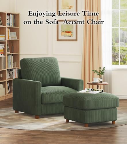 Image of Kidirect 35.5in Oversized Accent Chair, Green Corduroy Reading Chair