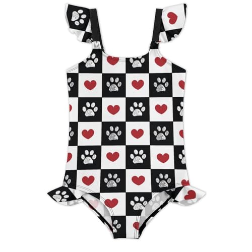 Image of Girls One Piece Swimsuit Polka Dots Ruffles Swimwear Bathing Suits 3-12 Years