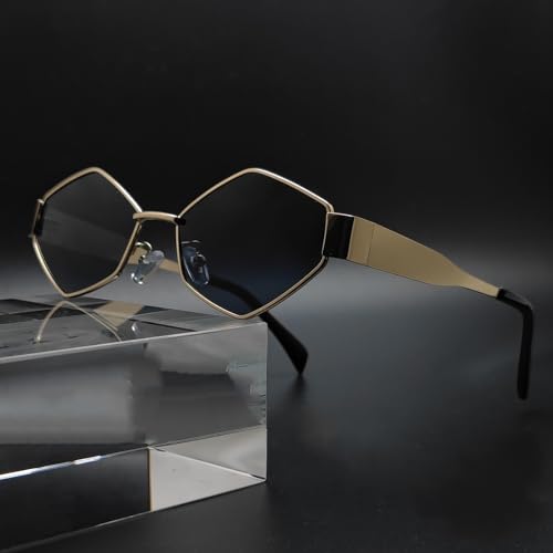 Trendy Hexagon Sunglasses for Women Fashion 2025 Gold Frame Geometric Sun Glasses Shades 5
