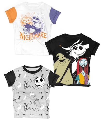 The Nightmare Before Christmas T-Shirts (3 Pack) Jack Skellington, Zero & Oogie Boogie, Tees for Boys, Girls Toddlers and Up