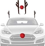 Christmas Car Decorations Reindeer Kit – Holiday Car Window Decor Rooftop Antlers and Auto Grill Red Nose Decor for Car