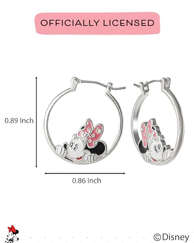 Minnie Mouse Earrings for Women Official License - Silver Flash-Plated Brass Minnie Head Hoop Earrings with Crystal Accent4