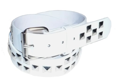 BeltsandStuds Goth Punk One Row Two Row Silver Studded Belt White