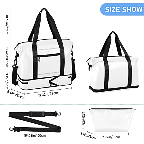 White Weekender Bags for Women Travel Duffel Bags with Shoe Compartment Overnight Bag Carry on Sports Duffel Bag with Toiletry Bag for Travel/Business/Gift White3