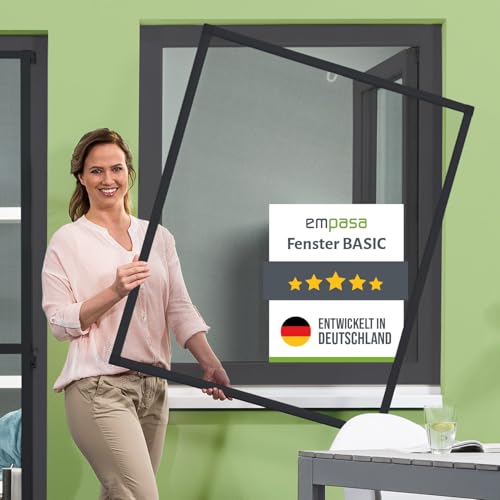 empasa Insektenschutz Fenster Basic mit Alurahmen und FILATEC Gewebe in Schwarz kürzbarer Bausatz zur Selbstmontage Fliegengitter Farbe:anthrazit Größe:50 x 50 cm