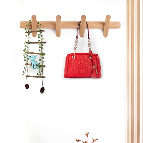 Kysmotic Wooden Coat Rack Wall Mounted | Modern Wood Coat Hooks For Entryway, Bedroom, Bathroom | 4 Pegs Wood Wall Hook For Hanging Clothes Robes Towels Hats #TOP5