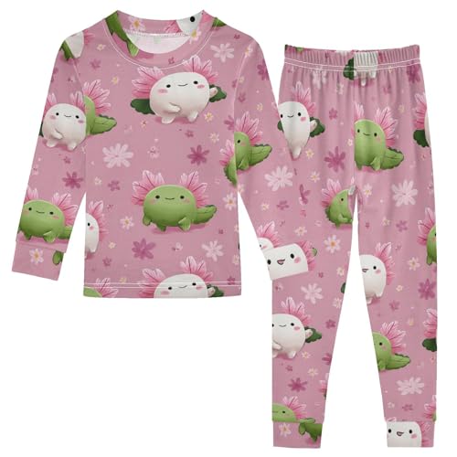 Pajama Sets Long Sleeve Cute Floral Axolotl Background Soft Comfy Sleepwear 2 Piece PJS 3-8T