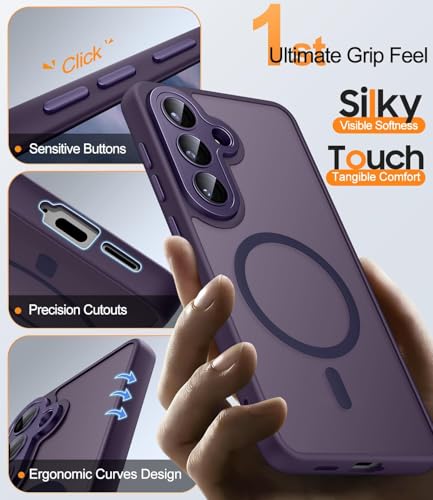 Image of Elzzi MagSafe Compatible Case for Samsung Galaxy A37 5G - Matte Shockproof Hybrid Protective Cover with Built-in Camera Lens Protection, Slim Anti-Fingerprint TPU+PC Back Case (Deep Purple)